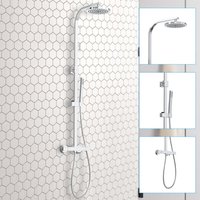 NRG - Bathroom Round Thermostatic Mixer Shower Set Twin Head Exposed Valve Chrome