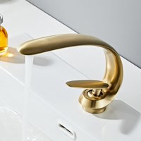 Gotrays - Bathroom Sink Faucets Brass Sink Mixer Tap Single Hole Vanity Crane Lavatory Art Sink Faucet, Gold