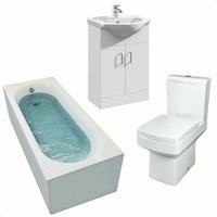 Affine - Bathroom Suite 1700mm Straight Bath Close Coupled Toilet Basin Sink Vanity Unit