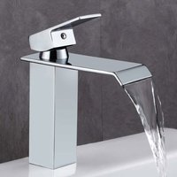 Boed - Sink Faucet, Modern Style Waterfall Bathroom Sink Faucet in Chromed Brass, Ceramic Valve, Flattened Rectangular Design for 30% Water Saving.