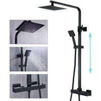 Buyaparcel - Bathroom Thermostatic Mixer Shower Set Matt Black Square Twin Head Exposed Valve