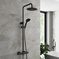 Aquari - Bathroom Thermostatic Mixer Shower Set Round Matte Black Twin Head Exposed Valve