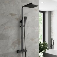 Bathroom Thermostatic Mixer Shower Set Square Black Twin Head Exposed Valve