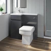 Grey Gloss Bathroom Furniture Vanity Unit Basin Toilet Unit Combination 900mm Left Hand with Royan Toilet Pan