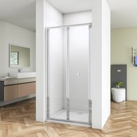 Bathroom Walk in Frame Bi Fold Shower Enclosure Shower Door Screen Safety Glass 800mm And Tray And Waste Free