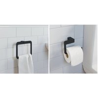 Architeckt - Bathroom wc Set Towel Ring Toilet Roll Holder Black Square Wall Mounted Stylish