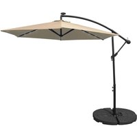 Beige 3m LED Cantilever Parasol With Fan Base