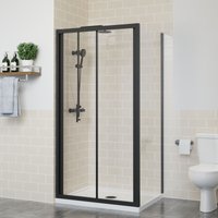 Bi Fold Shower Door Enclosure Bathroom Walk In Cubicle Safety Glass Screen Black with Side Panel 1000x760mm