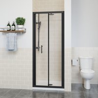 Bi Fold Shower Door Enclosure Bathroom Walk In Glass Screen Panel Black 700mm