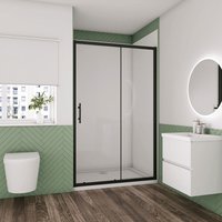 Biubiubath 1200x1850mm Matt Black Frame Sliding Shower Door with 1200x800mm Shower Tray Waste