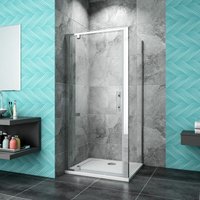 Biubiubath - 1850mm Height Chrome 900mm Pivot Shower Door + 800mm Side Panel + 900x800mm Tray Waste