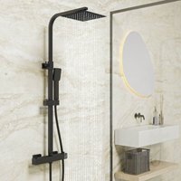 Biubiubath - 20cm Square Matt Black Thermostatic Mixer Shower Set Exposed