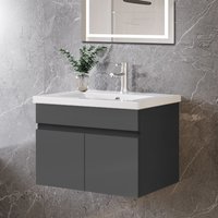 Biubiubath 600mm Bathroom Vanity Units with Basin Sink 2 Soft-close Doors Wall Hung Cabinet