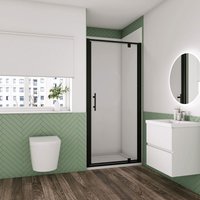 Biubiubath - 700x1850mm Matt Black Frame Pivot Hinges Shower Door with 1200x700mm Shower Tray Waste