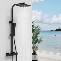 Biubiubath Bathroom Mixer Shower Thermostatic Set Square Rainfall Head Handset Black