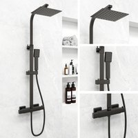 Biubiubath - Bathroom shower thermostatic mixer shower square black faucet set adjustable