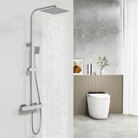Biubiubath - Bathroom Square Chrome Thermostatic Mixer Shower Dual Head Rainfall Head Handset