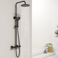 Biubiubath - Modern Thermostatic Mixer Shower Set Matt Black Chorme Finish Twin Head Exposed