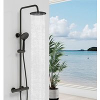 Biubiubath Round Set Thermostatic Mixer Shower Twin Head Matt Black