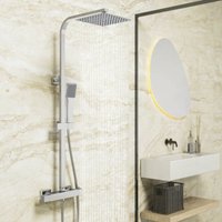 Square Chrome Thermostatic Mixer Shower Dual Head Rainfall Head Handset Bathroom - Biubiubath