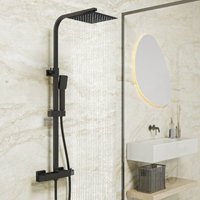 Square Matt Thermostatic Mixer Shower Dual Head Rainfall Head Handset Bathroom - Biubiubath