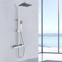 AICA Bathroom Thermostatic Mixer Shower Exposed Valve Twin Head Set Square Chrome