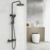 Biubiubath - Thermostatic Mixer Shower Set Round Matt Black Twin Head Exposed Valve