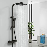 Biubiubath Thermostatic Mixer Shower Set Square Black Twin Head Exposed Valve