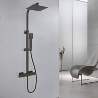 Biubiubath - aica Bathroom Thermostatic Mixer Shower Set Square Matte Black Twin Head Exposed Valve