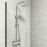 Biubuibath Bathroom Square Thermostatic Mixer Shower Set Chrome Exposed Twin Head Valve
