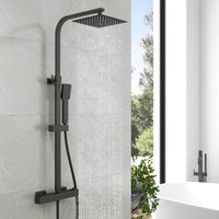 Biubiubath - Biubuibath Square Mixer Shower Matte Black Twin Head Set Thermostaic Bar