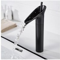 Odipie - Black Bathroom Faucet, Waterfall Bathroom Faucet Retro Black Single Lever Basin Mixer Tap Bathroom Mixer Tap, Brass Countertop High Basin