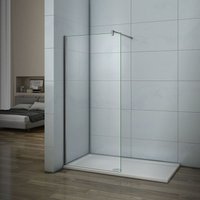 Aica Sanitaire - 700x2000mm Wet Room Shower screen panel 8mm nano glass 1850mm Height with profile in chrome 90cm holder