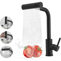 Black Kitchen Faucet with Pull Out Sprayer, Stainless Steel Waterfall Kitchen Faucet, Single Handle Kitchen Sink Faucet with Pull Out Sprayer for 3