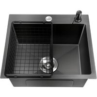 Black Kitchen Sink Undermount Drop-in Single Bowl Stainless Steel 4045cm