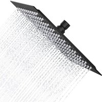 Black Shower Head, Rain Shower Head 20 cm Square Shower Head in 304 Stainless Steel Anti-Limescale Shower Head, Universal 1/2 Inch Thread, 360°