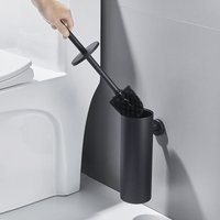 Black Wall-Hung Toilet Brush with Holder, Stainless Steel Toilet Brush with Long Handle, Antibacterial Toilet Brush with Holder, EU Model