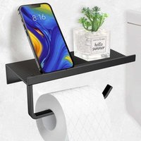 Black) Wall-mounted toilet paper holder without drilling, aluminum toilet paper holder with spacious shelves mumu