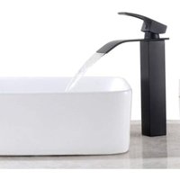 Black Waterfall Faucet with High Spout Mixer Tap Tall Single Hole Sink Faucet Washbasin Tap with Single Lever Copper Bathroom Mixer