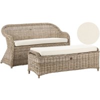Garden Bench with Cushion SUSUA 141 cm with Ottoman Rattan Natural