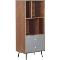 Beliani - Modern Bookcase Bookshelf Storage Unit Drawers Dark Walnut with Grey Richmond