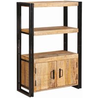 Bookshelf with Doors Brown Solid Rough Mango Wood and Metal vidaXL