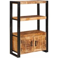 Bookshelf with Doors Brown Solid Rough Mango Wood and Metal CFW666456