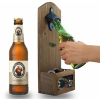 Bottle Opener, Wooden Bottle Opener, with Cork Catcher, Vintage Style, Wall Mounted Bottle Opener for Home, Kitchen, Garden, Patio, Caravan, Indoors