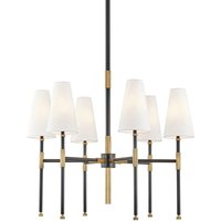 Bowery 6 Light Chandelier Aged Brass, Linen