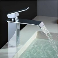 Dewdat - Brass Basin Waterfall Bathroom Faucet Square Shape Chrome Bathroom Mixer Tap
