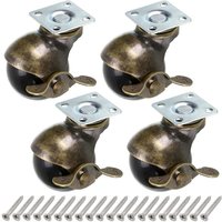 Aougo - Bronze Ball Wheel, 50mm Ball Casters, Rounded Ball Casters with Brake, Replacement for Furniture, Sofas, Chairs, Cabinets, 4 Pack