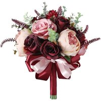 Burgundy Dusty Bouquet - Champagne Blush Blooming Peony with Eucalyptus Real perfect Bridal Wedding Flowers