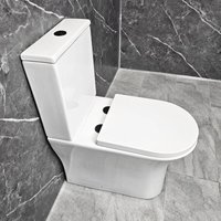 Cam Comfort Height Toilet Rimless with Black Flush Button & Hinges Closed Back