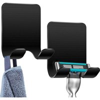 Ccykxa - 2 Pack Black Shower Razor Holder, Self-Adhesive Hook Shower Razor Holder Stainless Steel Adhesive Hook, Bathroom and Kitchen Towel Holder